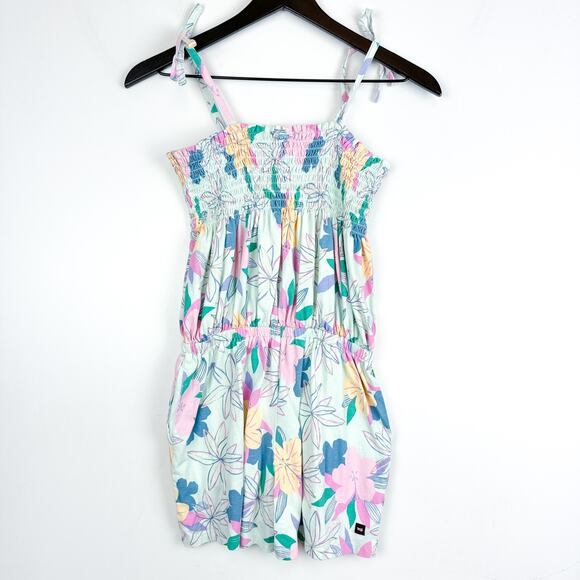 Tea Collection Romper Floral Shirred Blue Pink - Girls Size 12 - Picture 5 of 8